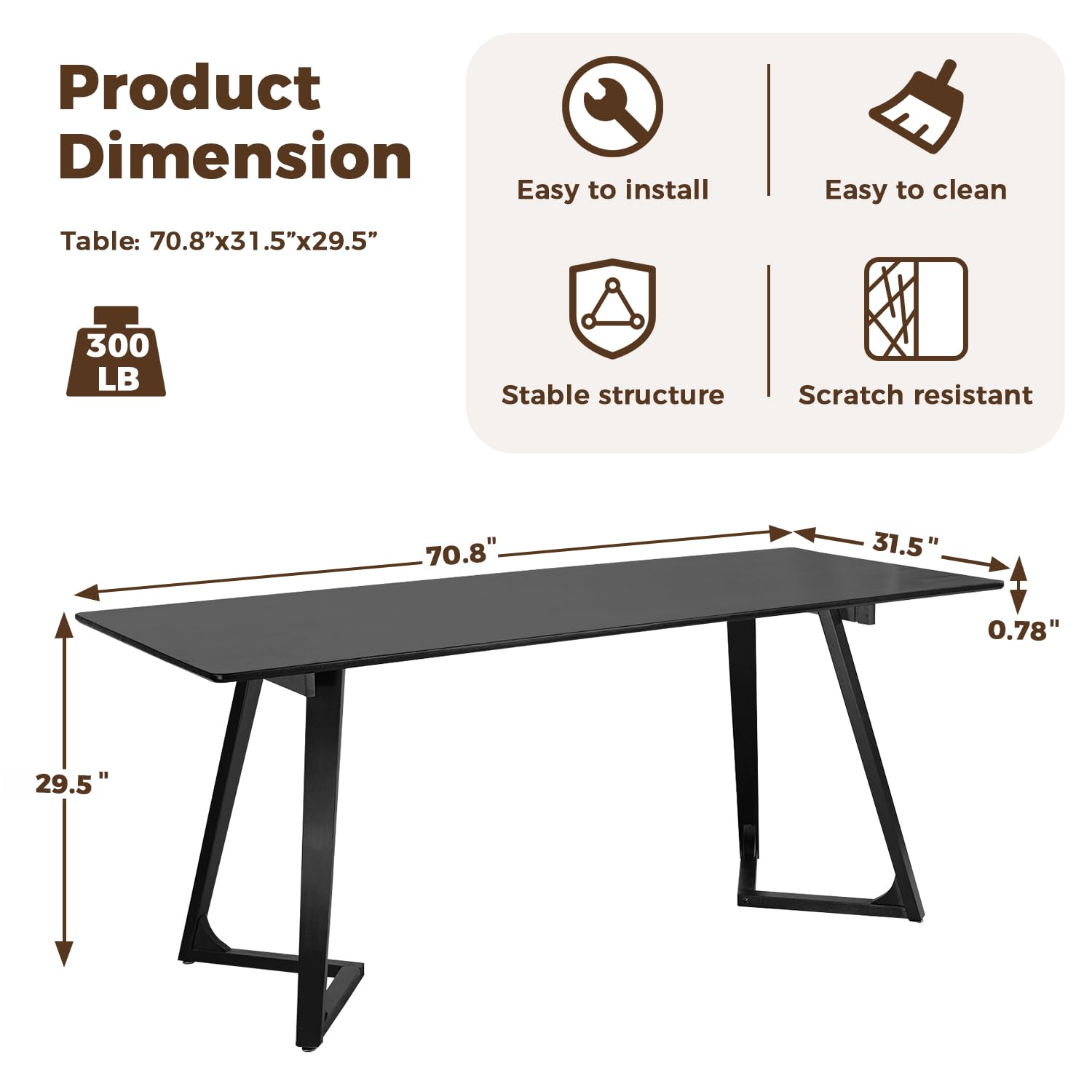 DELAVIN 70.8 Inch Large Solid Wood Dinner Table for 6-8 People, Modern Oak Kitchen Table with Natural Wood Grain, Luxury Rectangular Dining Table for Family, Office, Party, Easy Assembly, Bla - WoodArtSupply