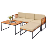 Tangkula 5 Piece Patio Furniture Set, Acacia Wood Sectional Set with Heavy-Duty Metal Frame, Comfy Seat & Back Cushions, Outdoor Wood Conversation Chair Set for Poolside, Porch, Backyard (Beige) Tangkula