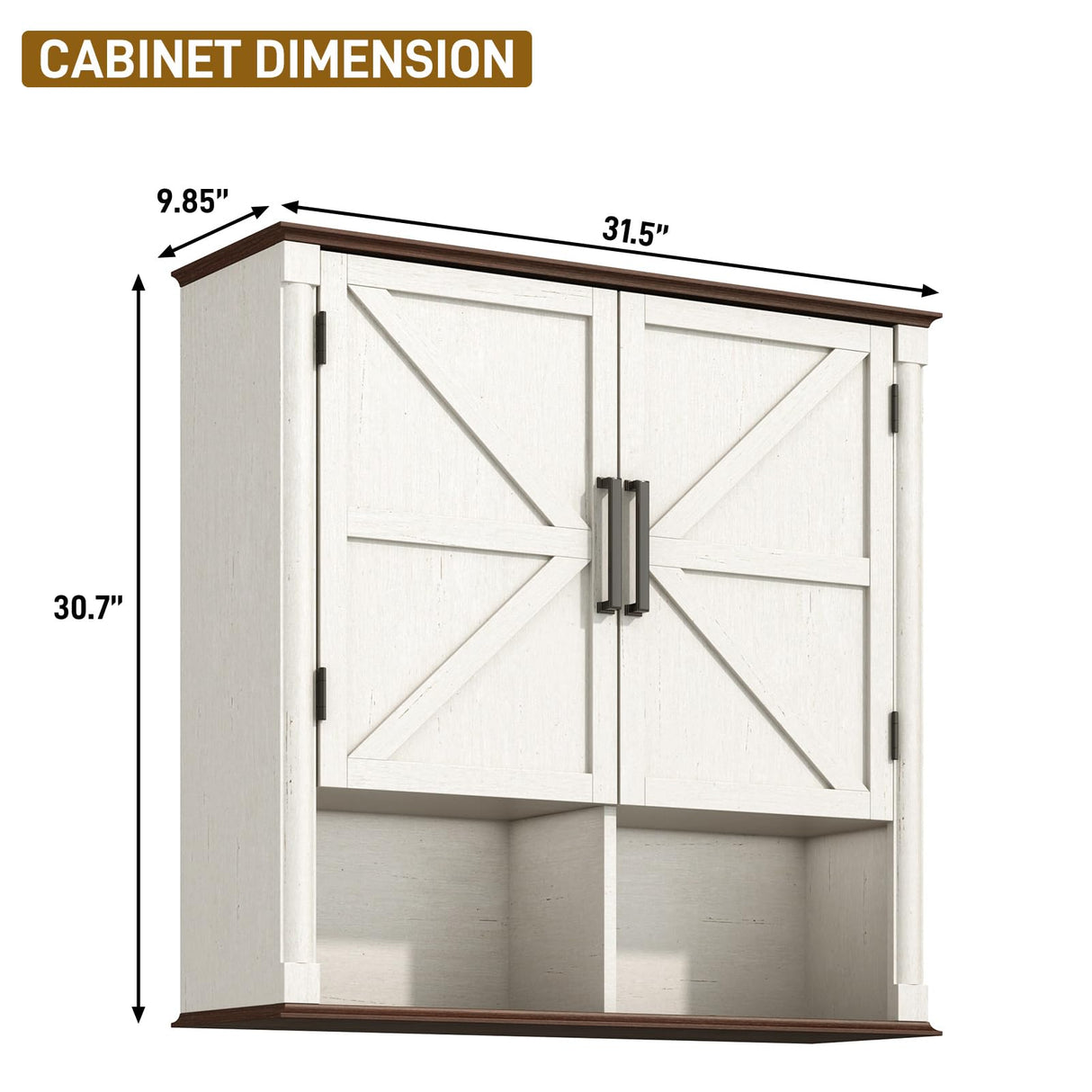 Farmhouse Bathroom Storage Cabinet,Double Wooden Bathroom Wall Cabinet with Roman Column Decor, Farmhouse Medicine Cabinets w Barn Doors,Storage Cabinets Wall Mounted for Kitchen(Rustic White) jiteentarou