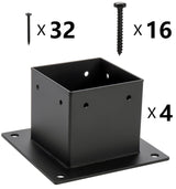 Yesland 4 Pack 4 x 4 Post Base, Inner Size 3.6 X 3.6 Inch Iron Post Bracket with Black Coating Heavy Duty Flange Anchor Base, Support Deck Base with Screws for Pavilion, Deck Railing, Fence, Mailbox Yesland