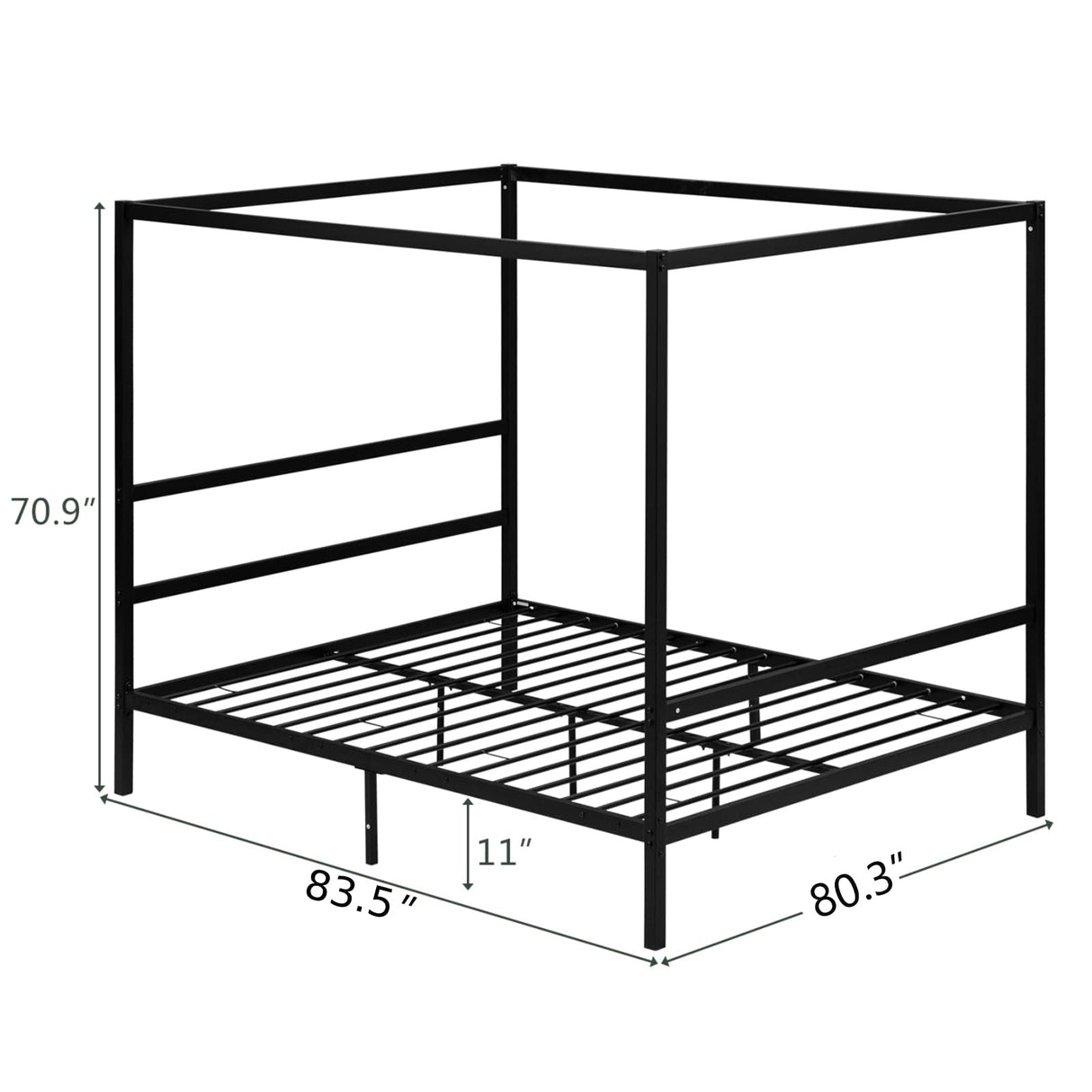 Bonnlo King Metal Bed Frame, Canopy Bed King Size with Headboard, 4 Poster Black Mattress Frame, 550lbs Capacity, Contemporary Design, No Box Spring Needed, Black Bonnlo