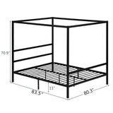 Bonnlo King Metal Bed Frame, Canopy Bed King Size with Headboard, 4 Poster Black Mattress Frame, 550lbs Capacity, Contemporary Design, No Box Spring Needed, Black Bonnlo