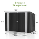 Patiowell 6 x 3 FT Horizontal Metal Shed, Outdoor Storage Shed with Double Lockable Doors and Easy Lift Hinges for Trash Cans, Garden Tools and Pool Accessories, Sloping Roof for Backyard Garden Lawn Patiowell