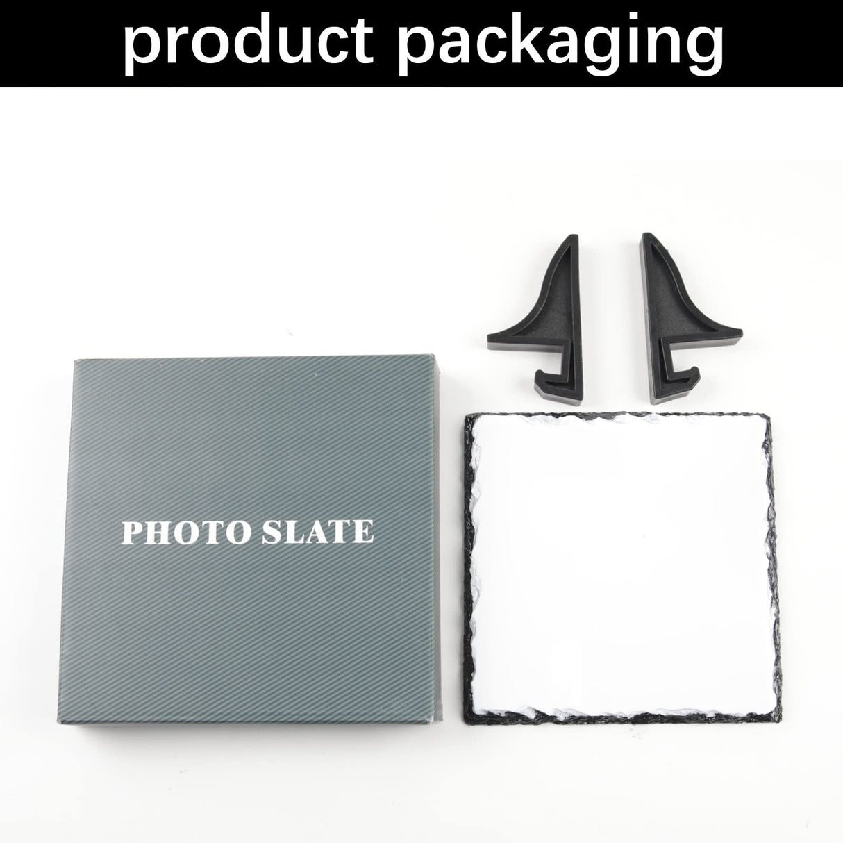 5 Pack Sublimation Slate Blanks Custom Stone Slate Picture Frame Heat Transfer Rock Photo Plaque 6x6 Inch with Display Stand Decoration for Desktop Souvenir DIY Personalized Gift ORJ