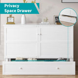BALUS Murphy Cabinet Bed, Queen Murphy Bed with Tri-fold Mattress, Charging Stations, Wooden Cabinet Chest Beds with 2 Storage Drawers for Bedroom Guest Room - White BALUS