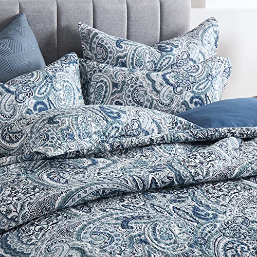 Autumn Dream Cotton Bedspread Quilt Sets, 3 Pieces Reversible Comforter Coverlet Sets,Blue Floral Paisley Bedspread,King Size Autumn Dream