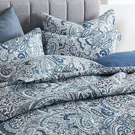 Autumn Dream Cotton Bedspread Quilt Sets, 3 Pieces Reversible Comforter Coverlet Sets,Blue Floral Paisley Bedspread,King Size Autumn Dream
