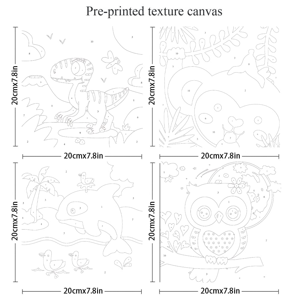 4 Pack DIY Paint by Numbers for Kids Ages 4-8-Paint by Number for Kids Beginners Easy Acrylic Paint Numbers Canvas Art Ages 8-12, Oil Painting Paint by Number Kits for Wall Decor 8x8in(without Framed) KYOQFVN