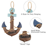 2 Pack 13" Nautical Beach Wooden Ship Wheel and 13" Wooden Anchor with Rope Nautical Boat Steering Wheel Rudder Anchor Wall Art Decor Door Hanging Ornament Beach Theme Home Decoration(Retro Brown) Meching