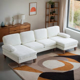 Karl home U-Shape Sectional Sofa Couch 111" Modern 4-Seat Sofa with Chaises Chenille Fabric Upholstered Covertible Couch with Wood Grain Legs for Living Room, Reception Room, Apartment, Beige Karl home