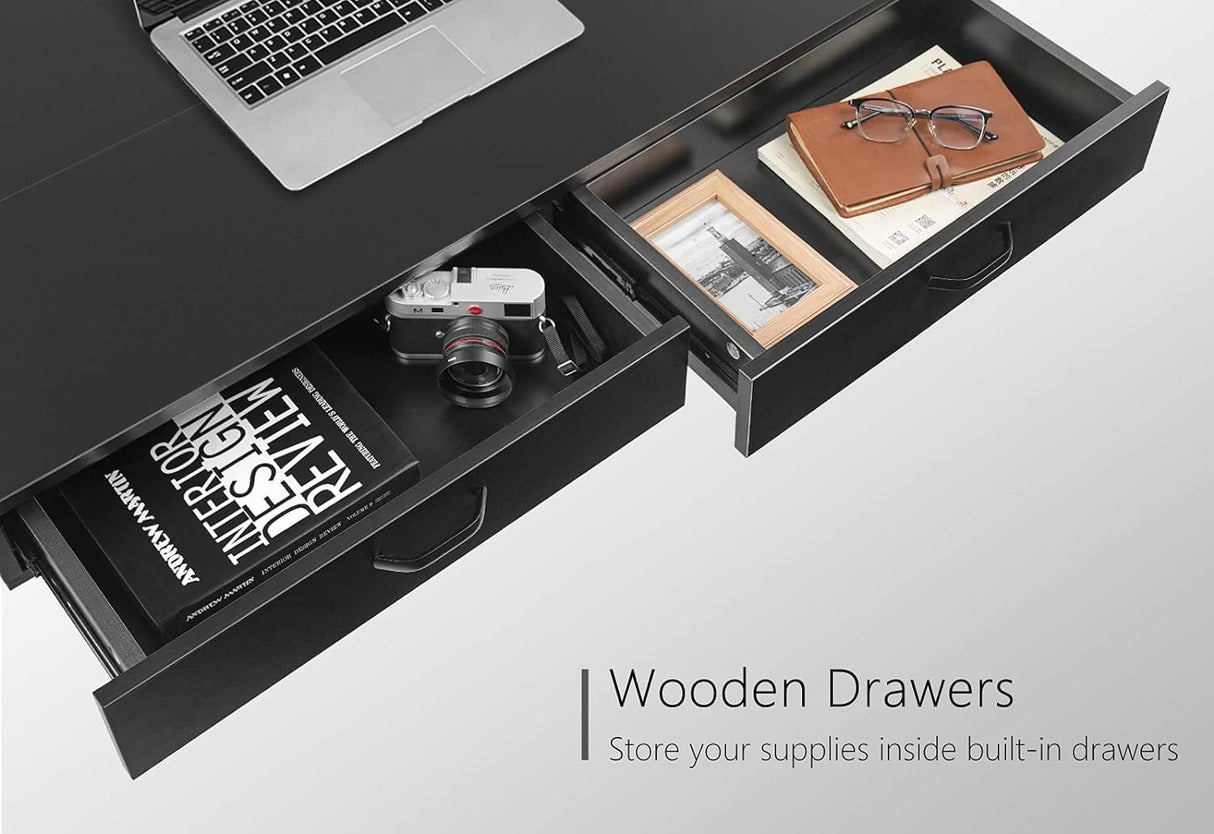 BANTI 48'' Adjustable Height Electric Standing Desk with Double Drawer, Stand Up Home Office Desk with Splice Tabletop, Black BANTI