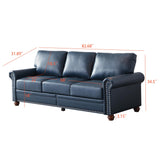 KEIKI 82.68" Chesterfield Sofa, Retro Style Upholstered Faux Leather PU Couch with Storage Space, Rolled Arm, Nailhead for Living Room Bedroom Office Apartment, Navy Blue KEIKI