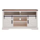 OKD Farmhouse TV Stand for 65+ Inch TV, 33" Tall Highboy Entertainment Center w/Sliding Barn Door, Rustic Media Console w/Storage Shelves, Wood Television Stand for Living Room, Antique White OKD