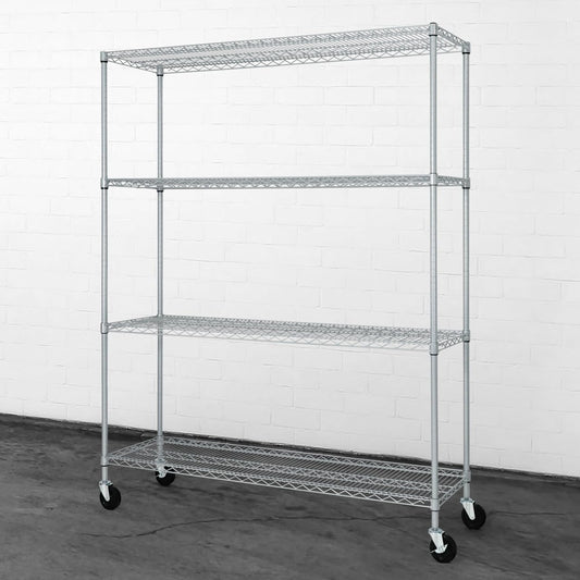 CAPHAUS Heavy Duty NSF Commercial Adjustable Shelves Wire Shelving w/Wheels & Feet, Kitchen Storage Metal Shelf, Garage Storage Shelving, Utility Wire Rack Storage Unit, Silver Grey 60 x 18, 4-Tier