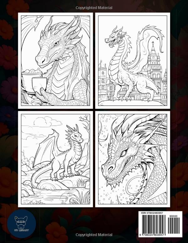 Majestic Dragons: Dragon Coloring Book for Adults & Kids - 50 Mystical Designs - Stress Relief, Relaxation, and Fantasy Adventure WoodArtSupply