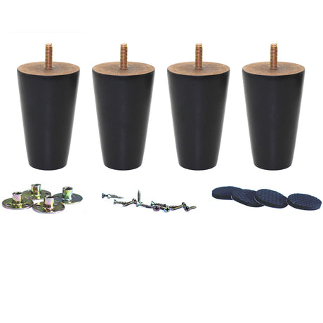 WEICHUAN Black Round Solid Wood Replacement Sofa Couch Chair Ottoman Loveseat Coffee Table Cabinet Furniture Wood Legs Wood Furniture Legs(4" Set of 4) WEICHUAN