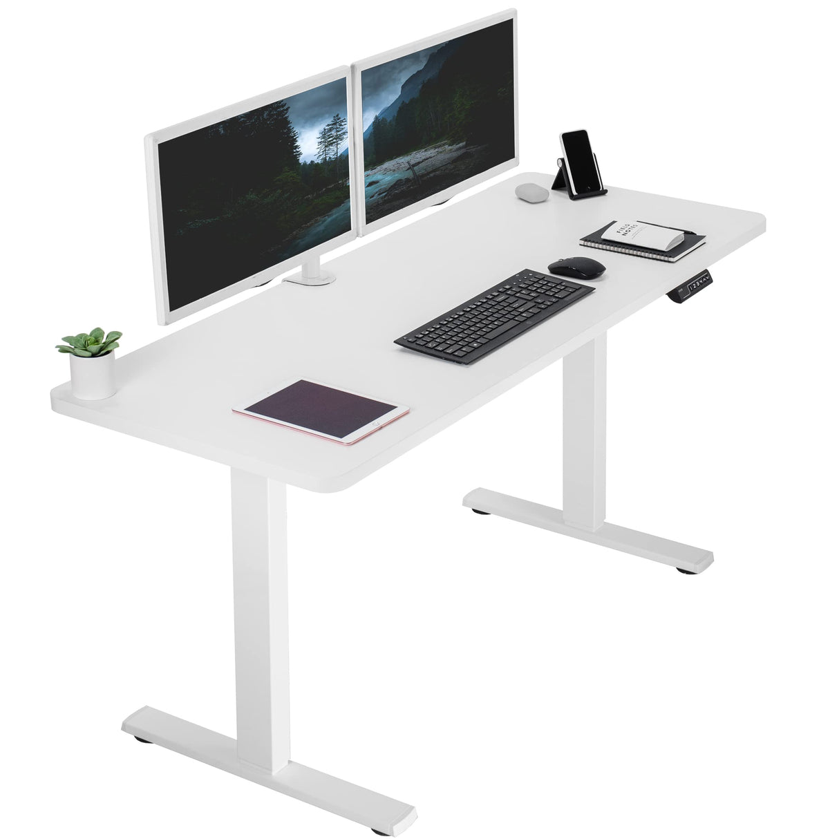 VIVO Electric 60 x 24 inch Standing Desk Workstation, Memory Controller Height Adjustment, 1B Series, One-Piece White Top, White Frame, DESK-KIT-1W6W VIVO