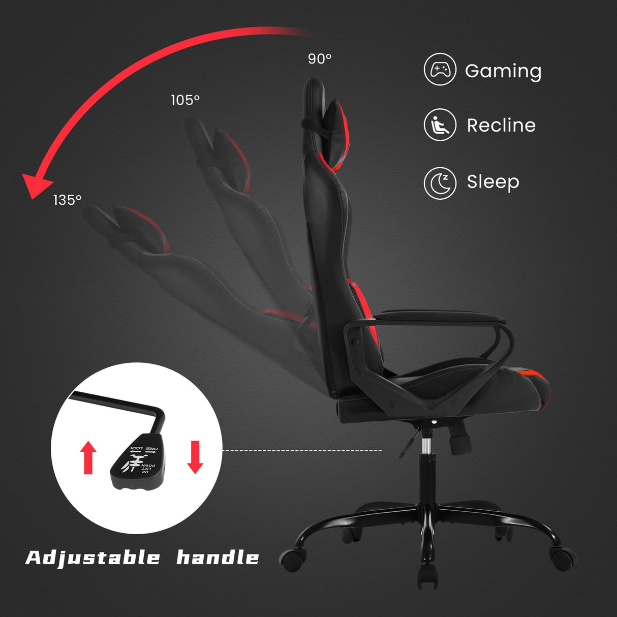 Gaming Chair for Adults Office Gaming Chair with Massage - Heavy Duty Ergonomic Racing Chair with Lumbar Support and Adjustable Arms RROCOSIA