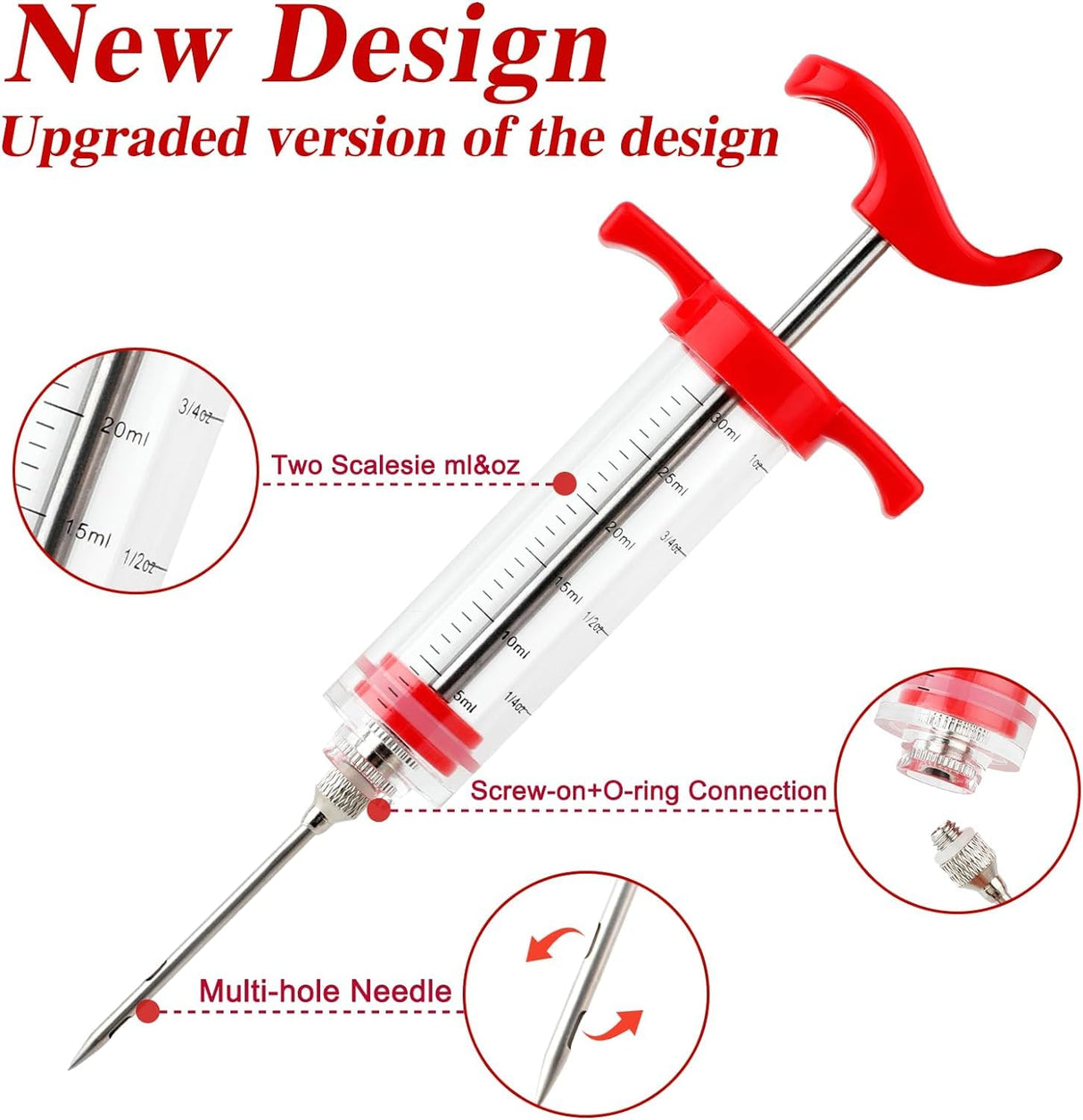 Meat Injector Syringe, 1-oz Plastic Marinade Turkey Injector Kit, 2 Marinade Injector Needles for BBQ Grill by QPMR QPMR
