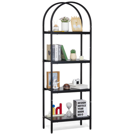 VEVOR Metal Bookshelf, 4-Tier Arched Industrial Bookshelf, Small Rustic Vintage Storage Bookcase with Open Shelves, Freestanding Display Shelving Unit Storage Rack, for Living Room, Bedroom & Office VEVOR