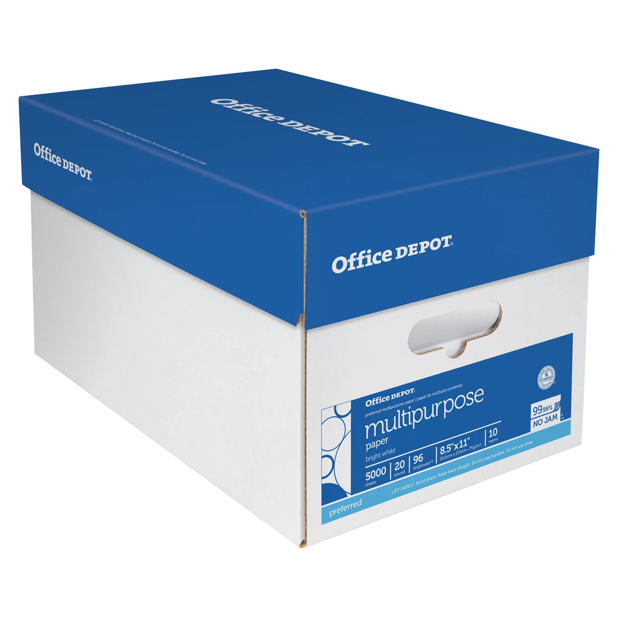 Office Depot® Multi-Use Printer & Copy Paper, 10 Reams, White, Letter (8.5" x 11"), 5000 Sheets Per Case, 20 Lb, 96 Brig Office Depot
