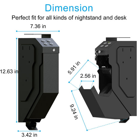 VERPROOF Gun Safe Quick Access Handgun Firearm Safes for Pistols Drop Down Single Gun Safety for Nightstand Wall Mount Bedside Desk Vehicle Bed Personal Safe with Keypad Lock and Key Lock VERPROOF