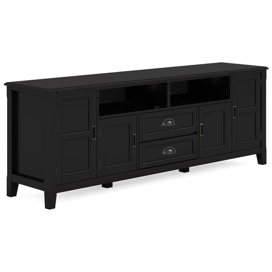 SIMPLIHOME Burlington SOLID WOOD 72 Inch Wide Transitional TV Media Stand in Black for TVs up to 80 Inches, For the Living Room and Entertainment Center