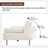 VECELO Modern Convertible Folding Futon Sofa Bed with Removable Armrests Breathable Linen Recliner Couch for Living Room/Apartment Lounge, 2 Cup Holders, White VECELO