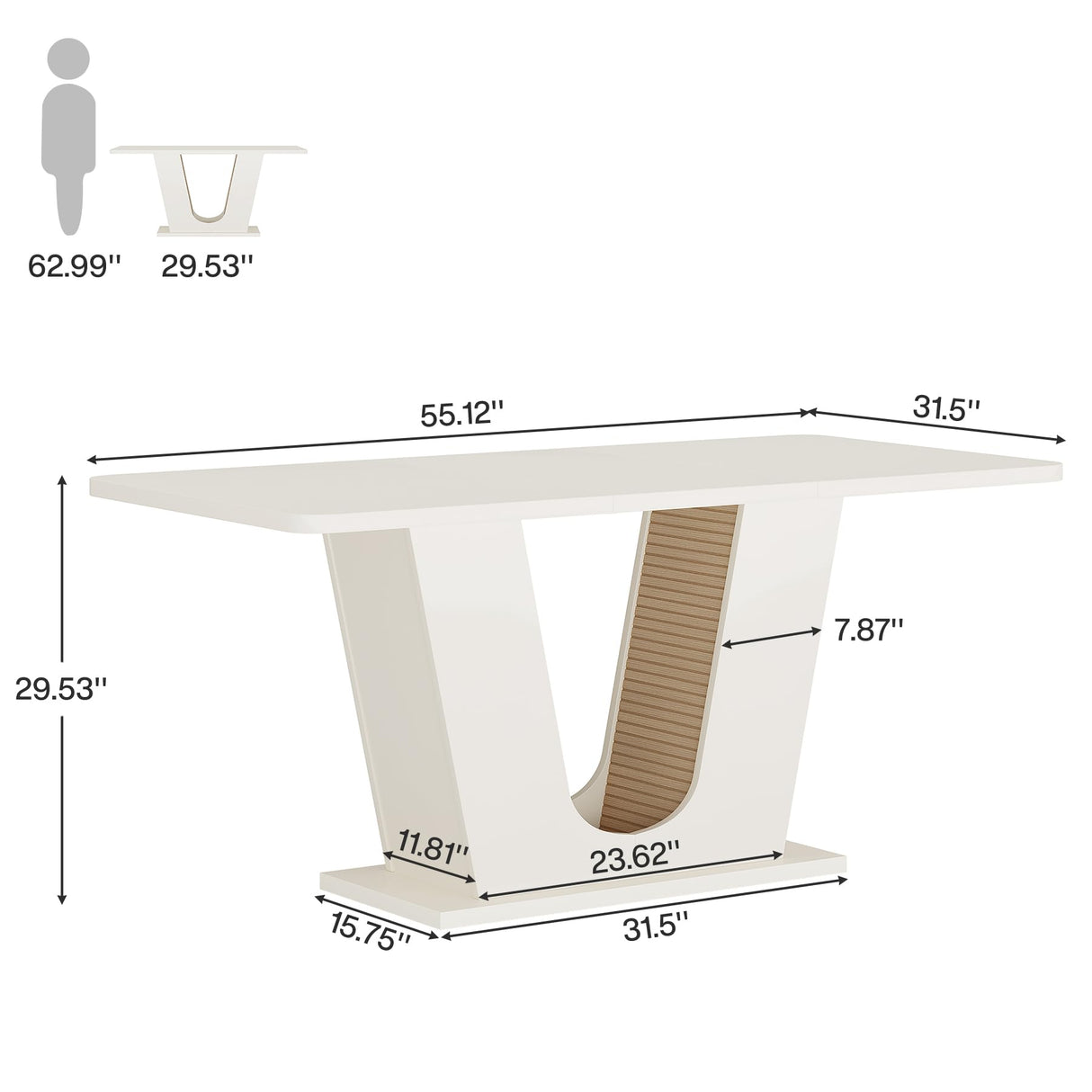 Tribesigns 55-Inch Conference Table, Rectangular Small Meeting Table for 4-6 People, Wood Modern Seminar Table with U-Shaped Base for Office Conference Room, Cream White Tribesigns