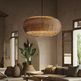 Rattan Handwoven Pendant Lights Adjustable Bamboo Wicker Hanging Lamp, Pendantt Light Fixture With Drum Basket Shade 1 Light Woven Pendant Light For Dining Room Living Room (Not Bulb Included) YUJIDAO