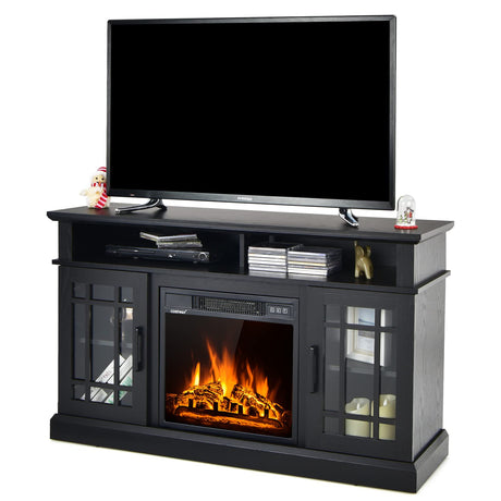 Happygrill Electric Fireplace TV Stand Up to 55 Inches, 48 Inch TV Stand w/Heater, Remote & Storage, Overheat Protection, Wooden Entertainment Center w/Adjustable Shelves for Living Room, Black HAPPYGRILL