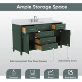 DELUXE LIVING 60 Inch Bathroom Vanity with Sink, Single Sink Bathroom Vanity with Adjustable Feets, Modern Bathroom Storage Cabinet with Soft Closing Doors & Dovetail Drawers, Green DELUXE LIVING