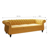 Chesterfield Sofa Velvet, Modern Tufted Couch 3 Seater with Rolled Arms and Nailhead for Living Room, Bedroom, Office, Apartment (Mango) ORRD