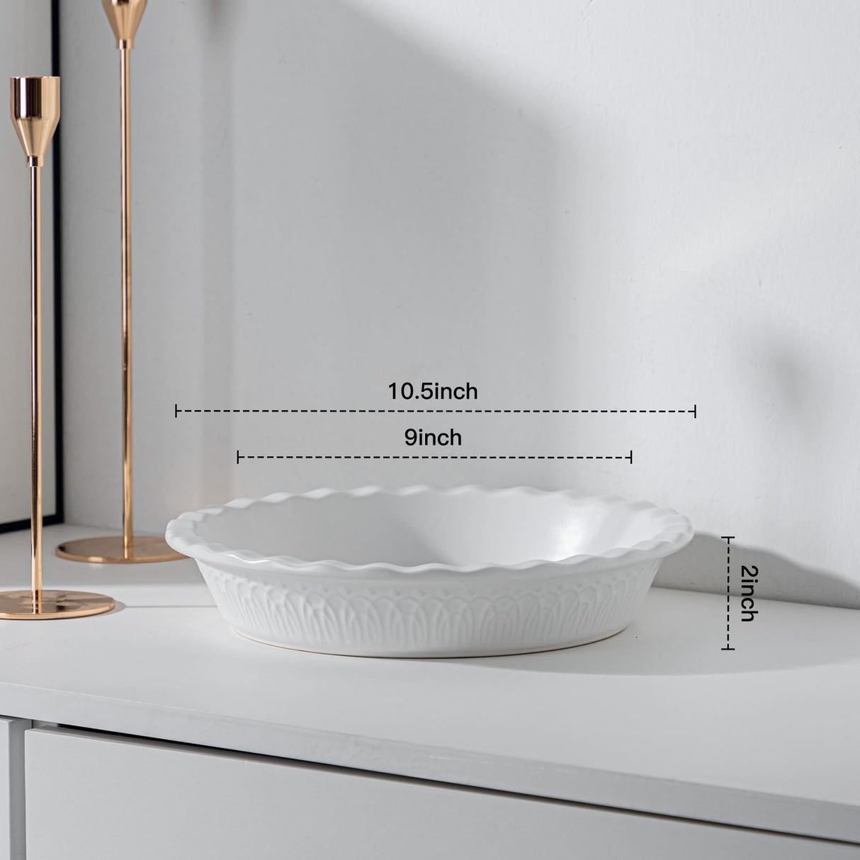 Fun Elements Ceramic Pie Pan, 9 Inch Pie Dish for Baking, Ruffled Pie Plate, Non-Stick Deep Dish Pie Pan for Apple Pie and Pot Pie, Thanksgiving Christmas Gifts, Set of 2, White FE FUN ELEMENTS