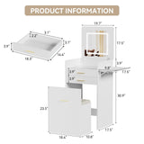 ARTETHYS Small Vanity Desk Set with Flip-top Mirror and Lights White Integrated Makeup Table for Small Space Compact Mini Dressing Table with Fold-up Panel and Storage Chair for Bedroom ARTETHYS
