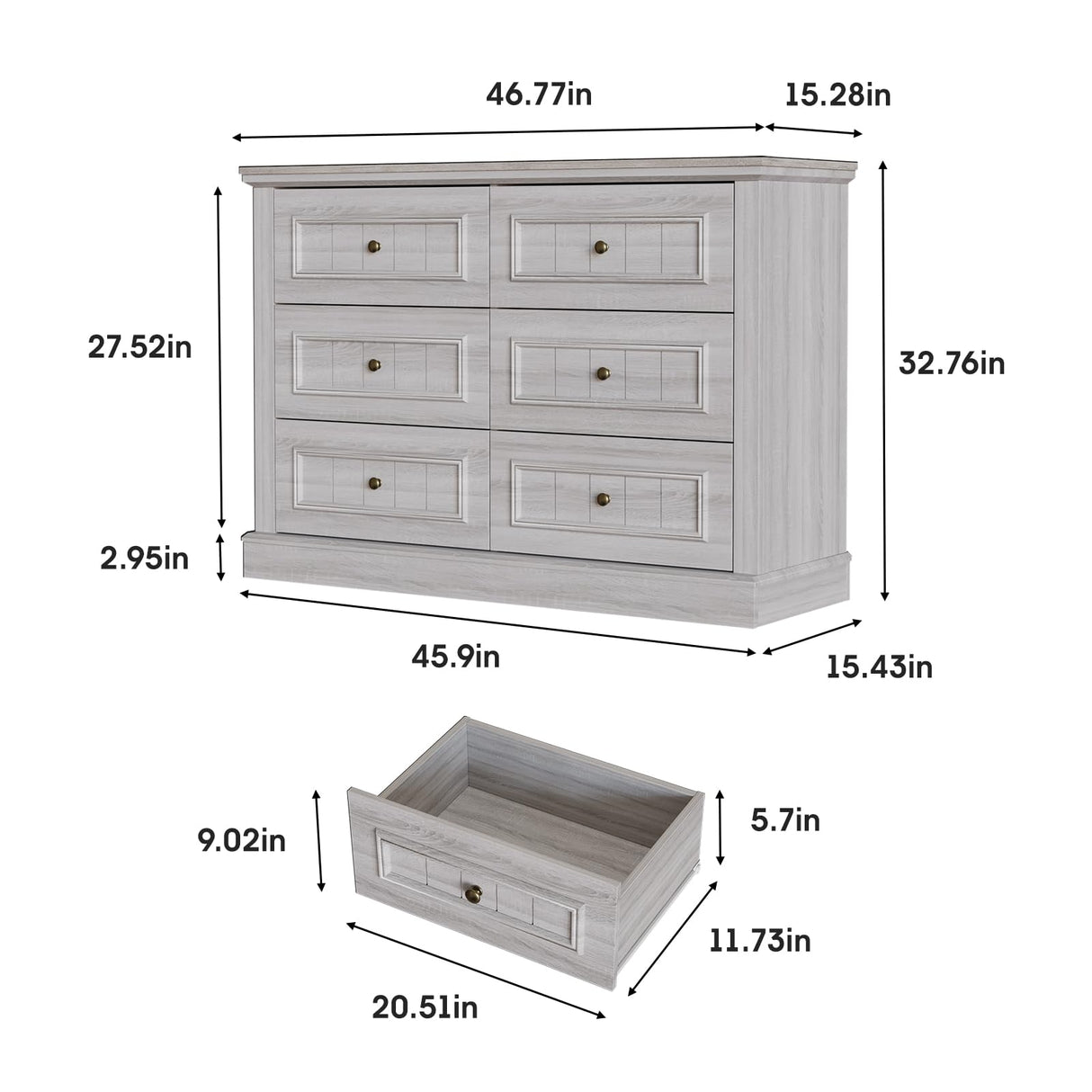 Fameill 6 Drawer Dresser for Bedroom, Farmhouse Wood Chest of Drawers, Double Storage Dresser Organizer Wide Dresser TV Stand for Living Room, Hallway, Entryway, Light Rustic Oak Fameill