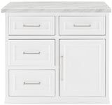 Crosley Furniture Cutler Faux Marble Top Kitchen Island with Storage, Breakfast Bar, Microwave Stand, White Crosley Furniture