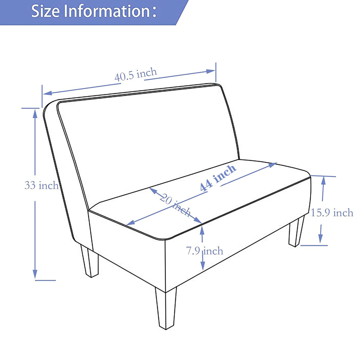 Changjie Furniture Small Loveseat Sofa, Upholstered Small Sofa Couch Mini Love seat Sofas for Bedroom Living Room (Blue) Changjie Furniture