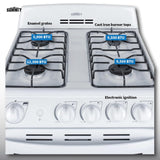Summit 24" Gas Range, 2.9 cu. ft. Oven, 4 Burners, White- RG244WS Summit Appliance