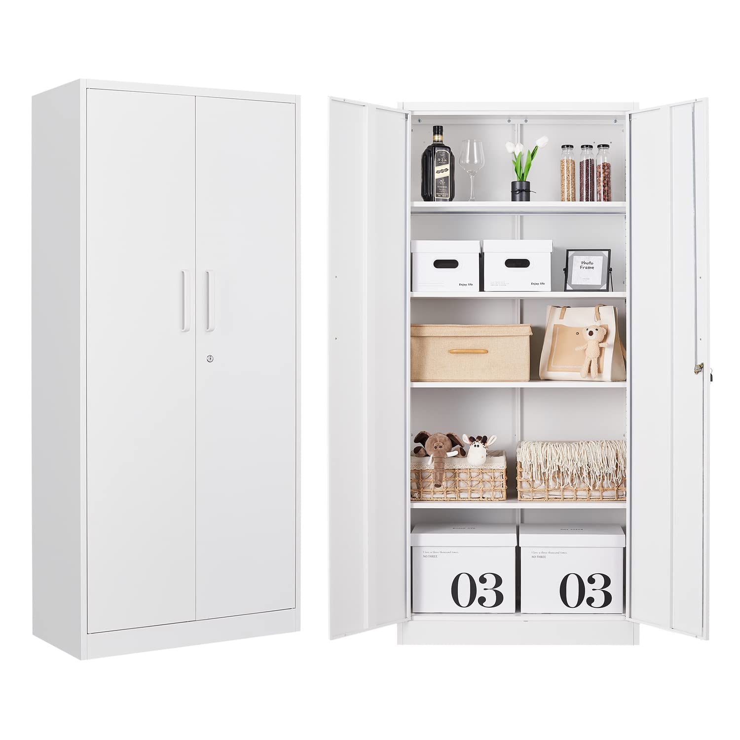 Anxxsu Metal Storage Cabinet With 2 Doors And 4 Adjustable Shelves