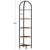 Homhedy 5-Tier Corner Shelf Stand, Wall Corner Bookshelf with Metal Frame, Bathroom Storage Rack Shelf, Plant Stand, Industrial Style,Rustic Brown and Black Homhedy