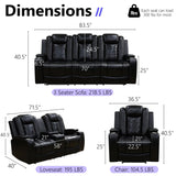 Anthato Leather Power Recliner Sofa Set, Living Room Furniture Sets, 2 Piece Reclining Sofa Set with LED, Black Recliner Furniture with Arm Storage/Cup Holders/Charging Ports for Home Theater/Office Anthato