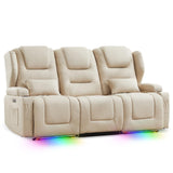SAMERY Power Loveseat Recliner Sofa with Adjustable Split Back, Multi-Port Charger, Flip-Up Backrest & LED Lighting - Home Theater Seating with Storage, Cup Holders, Beige Fabric Loveseat Recliner SAMERY