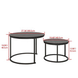 HOJINLINERO Round Coffee Table Set of 2 End Tables for Living Room,Black Coffee Table Nesting Tables,Living Room Table Wooden Accent Furniture Metal Frame,Sturdy Stacking Side Tables,Easy Assembly HOJINLINERO