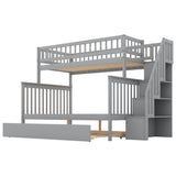 Harper & Bright Designs Bunk Beds Twin Over Full Size, Bunk Bed with Trundle,Storage Shelf and Stairway,Wood Bunk Beds with Full-Length Guard Rail for Kids and Teenagers,No Box Spring Needed, Grey Harper & Bright Designs