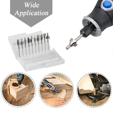 Mesee 10Pcs HSS Router Bits 1/8"(3mm) Shank Carbide Engraving Bit Set Fit Rotary Tool Tools for DIY Woodworking Edge Grooving Carving Milling Trimming Mesee