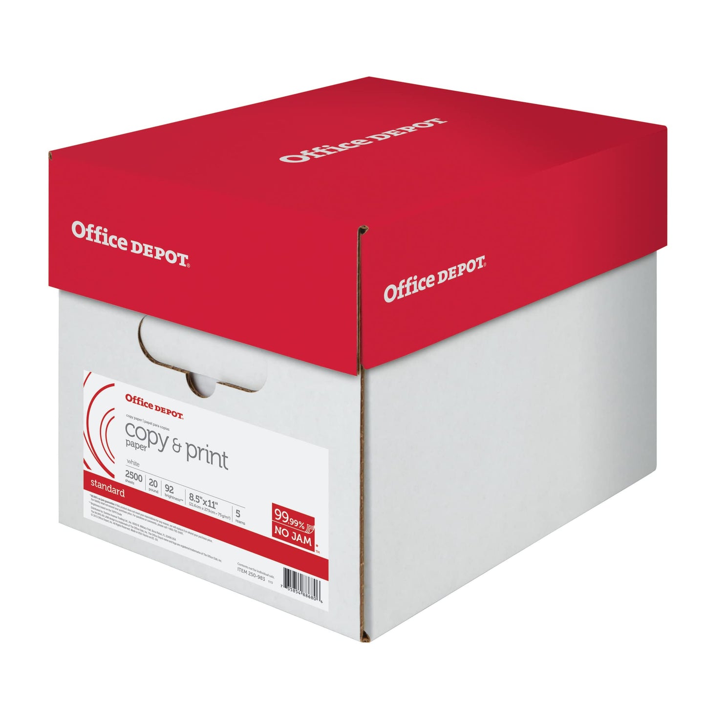 Office Depot Copy Print Paper, 8 1/2in. x 11in., 20 Lb, 500 Sheets Per Ream, Case Of 5 Reams, 851201CS