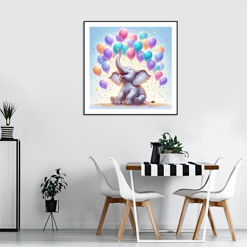 WSLWXSHM Diamond Painting Kits for Adults Elephant and Balloon, Round Full Drill Diamond Art Kits, 5D DIY Paint with Diamonds Crafts for Home Wall Decoration Gifts 12×12Inch, Animal WSLWXSHM