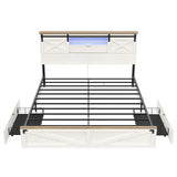 Hasuit Farmhouse Bed Frame California King Size with Storage Bookcase Headboard, Wooden Cal King Bed with LED Lights, Charging Station, 2 Drawers, Country Rustic Bed Frame with Sliding Barn Door Hasuit