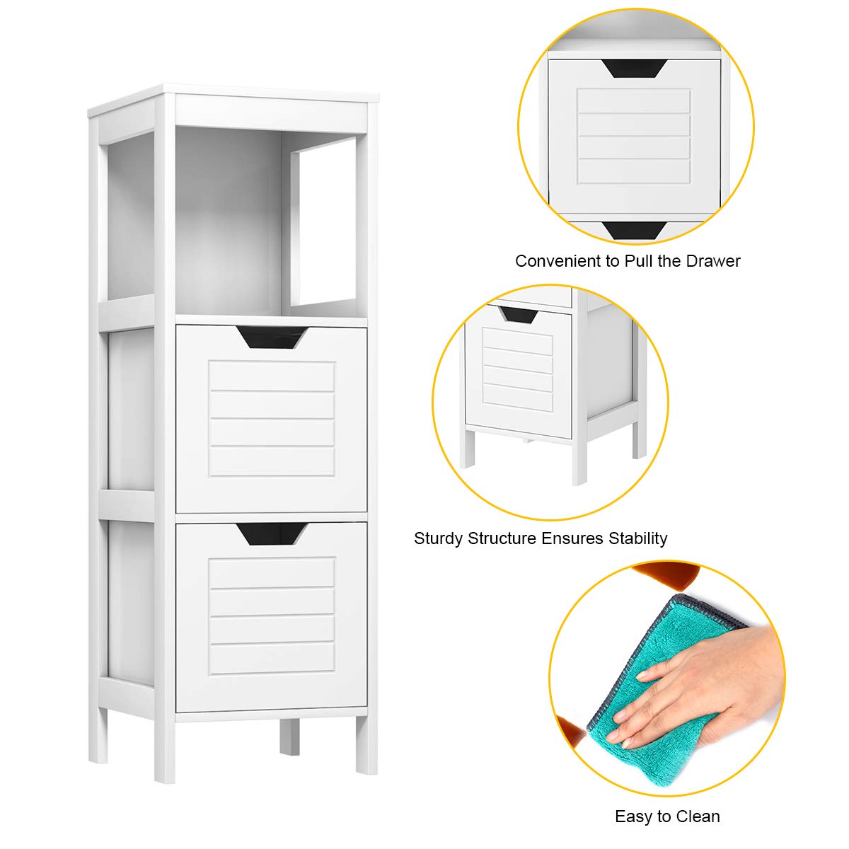 Tangkula Bathroom Floor Cabinet, Narrow Wooden Storage Cabinet w/2 Switchable Drawers, Multifunctional Side Cabinet for Bathroom, Freestanding Small Cabinet for Small Spaces, 12 x 12 35 Inch (White) Tangkula